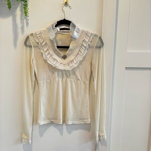 Euro Qian Wan Zi CC Angel Cream Micro Mesh Pearl Gems & Ruffle Long Sleeve L